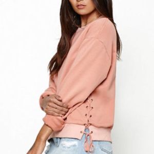 NWOT Pink/Peach Side Lace Up Sweater by HoneyPunch